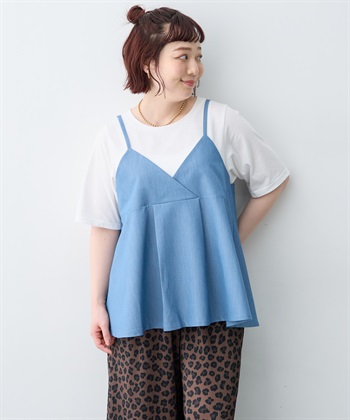 anyfee 【anyfee×HINAコラボ】デニムライクビスチェレイヤード風Tシャツ《大きいサイズ》_subthumb_21
