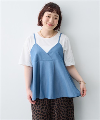anyfee 【anyfee×HINAコラボ】デニムライクビスチェレイヤード風Tシャツ《大きいサイズ》_subthumb_22