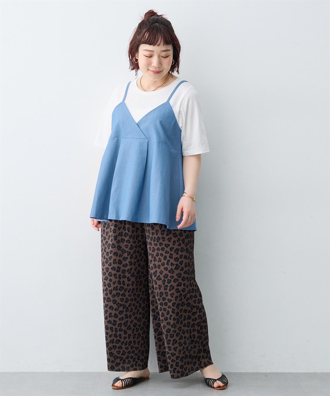 anyfee 【anyfee×HINAコラボ】デニムライクビスチェレイヤード風Tシャツ《大きいサイズ》_sub_23
