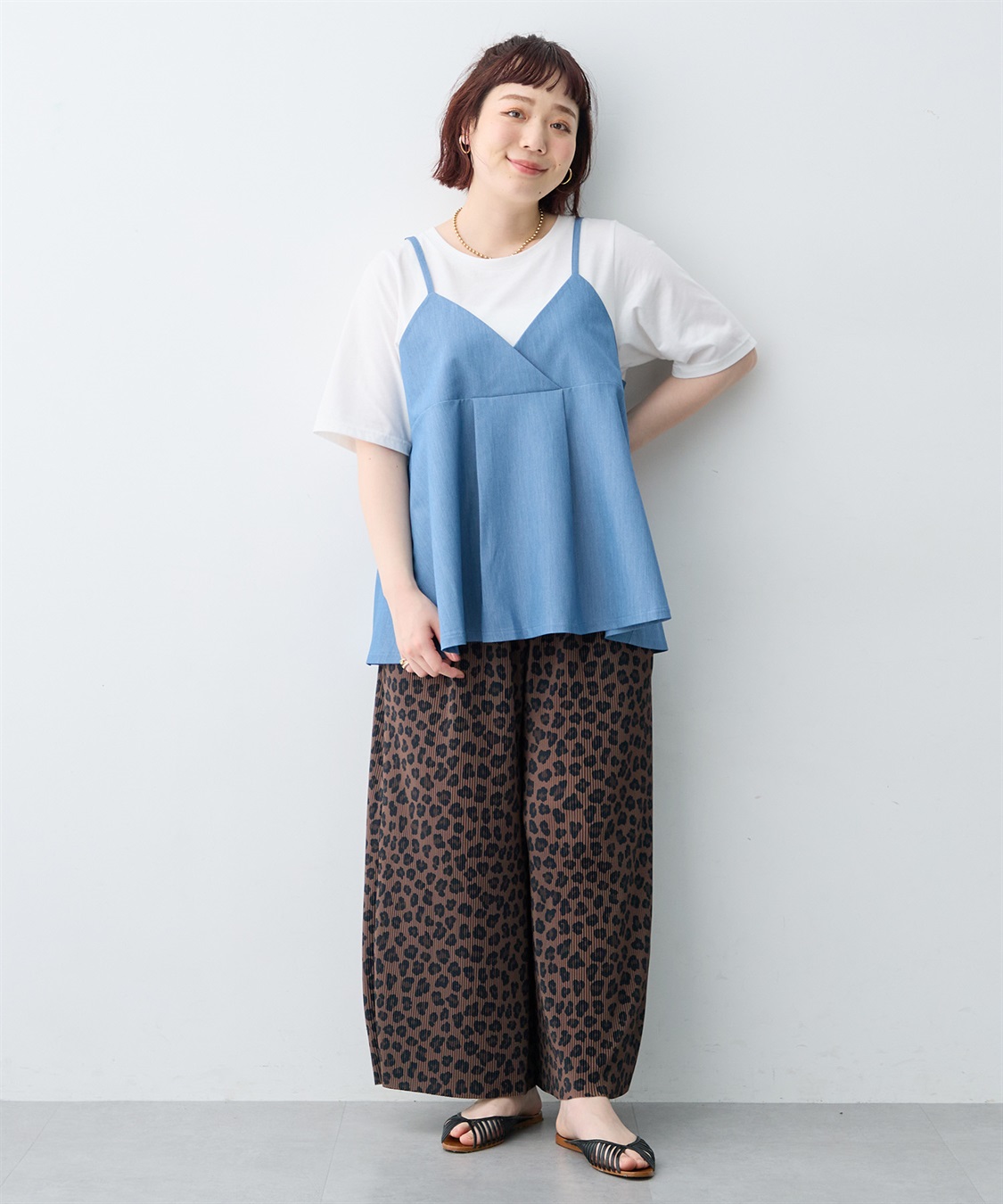 anyfee 【anyfee×HINAコラボ】デニムライクビスチェレイヤード風Tシャツ《大きいサイズ》_sub_24