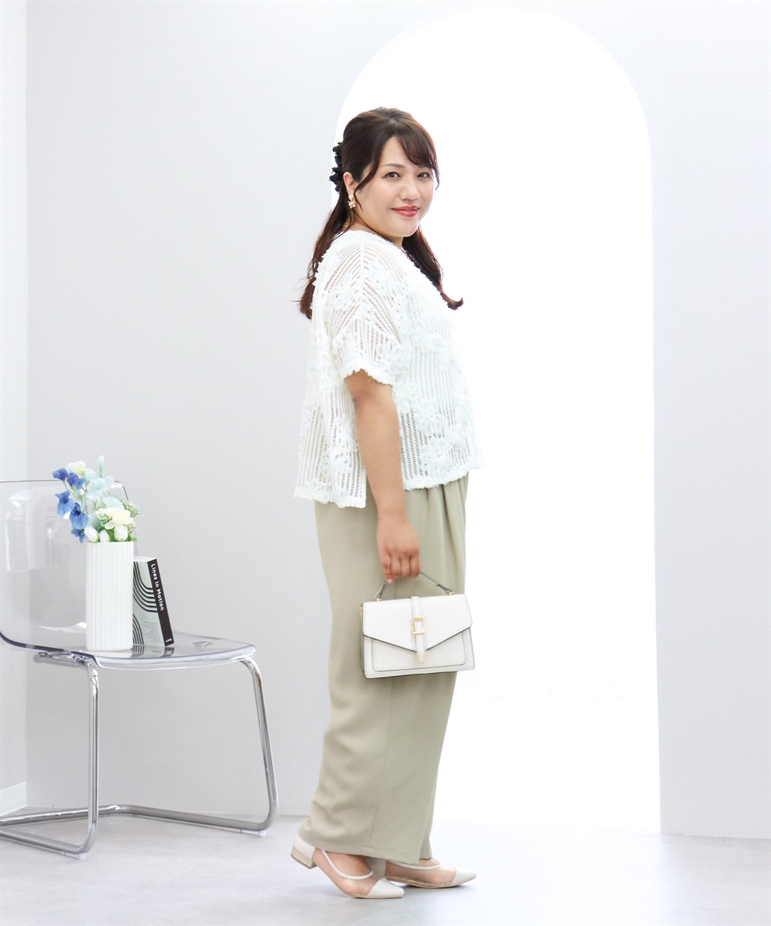 anyfee 【anyfee×HINAコラボ】フラワーレースメッシュ半袖トップス《大きいサイズ》_sub_6