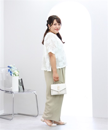 anyfee 【anyfee×HINAコラボ】フラワーレースメッシュ半袖トップス《大きいサイズ》_subthumb_6