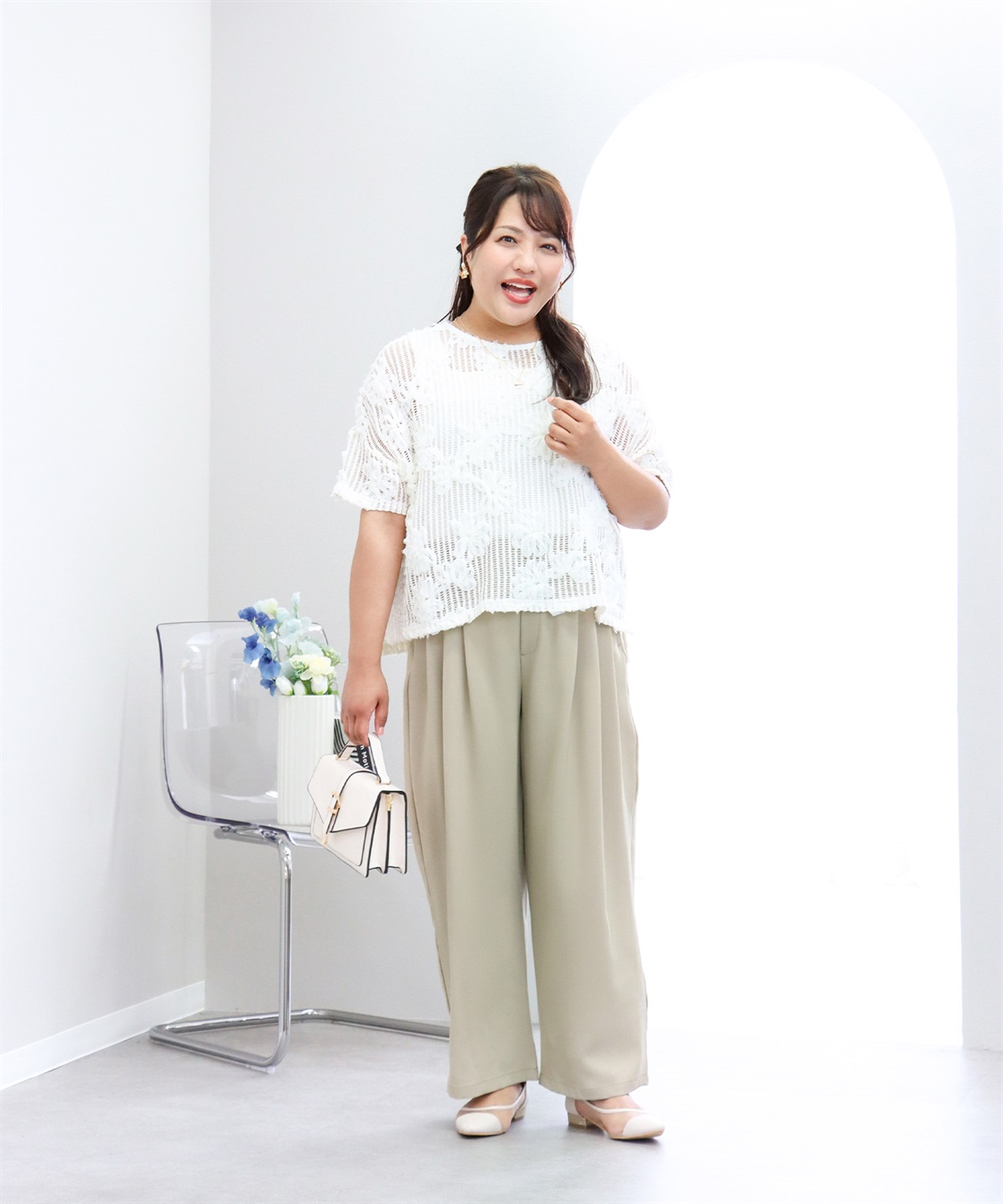 anyfee 【anyfee×HINAコラボ】フラワーレースメッシュ半袖トップス《大きいサイズ》_sub_7