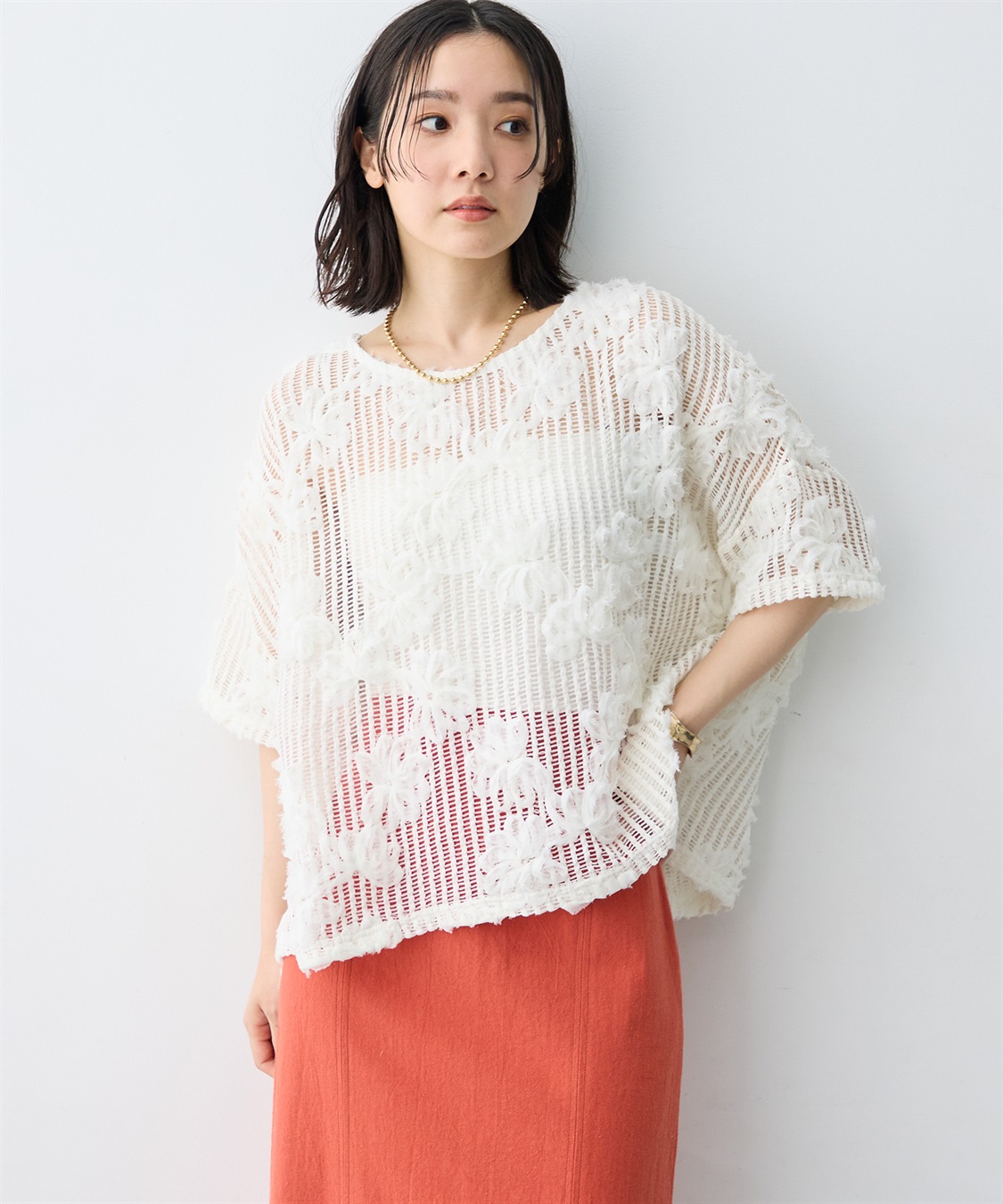 anyfee 【anyfee×HINAコラボ】フラワーレースメッシュ半袖トップス《大きいサイズ》_sub_9
