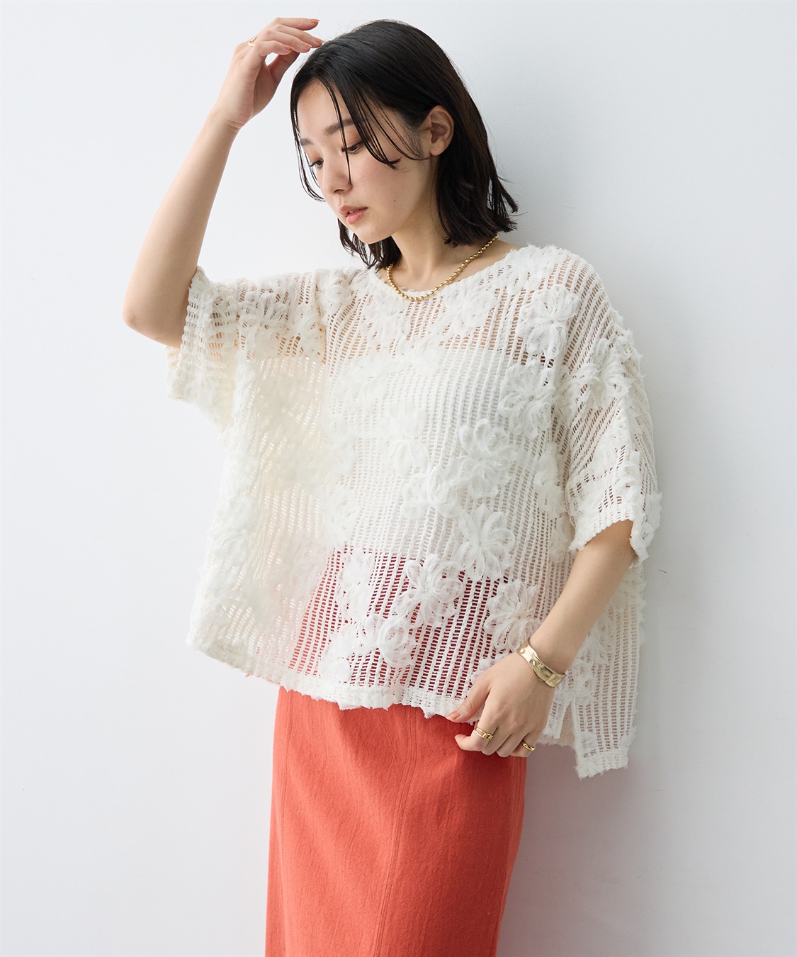anyfee 【anyfee×HINAコラボ】フラワーレースメッシュ半袖トップス《大きいサイズ》_sub_10