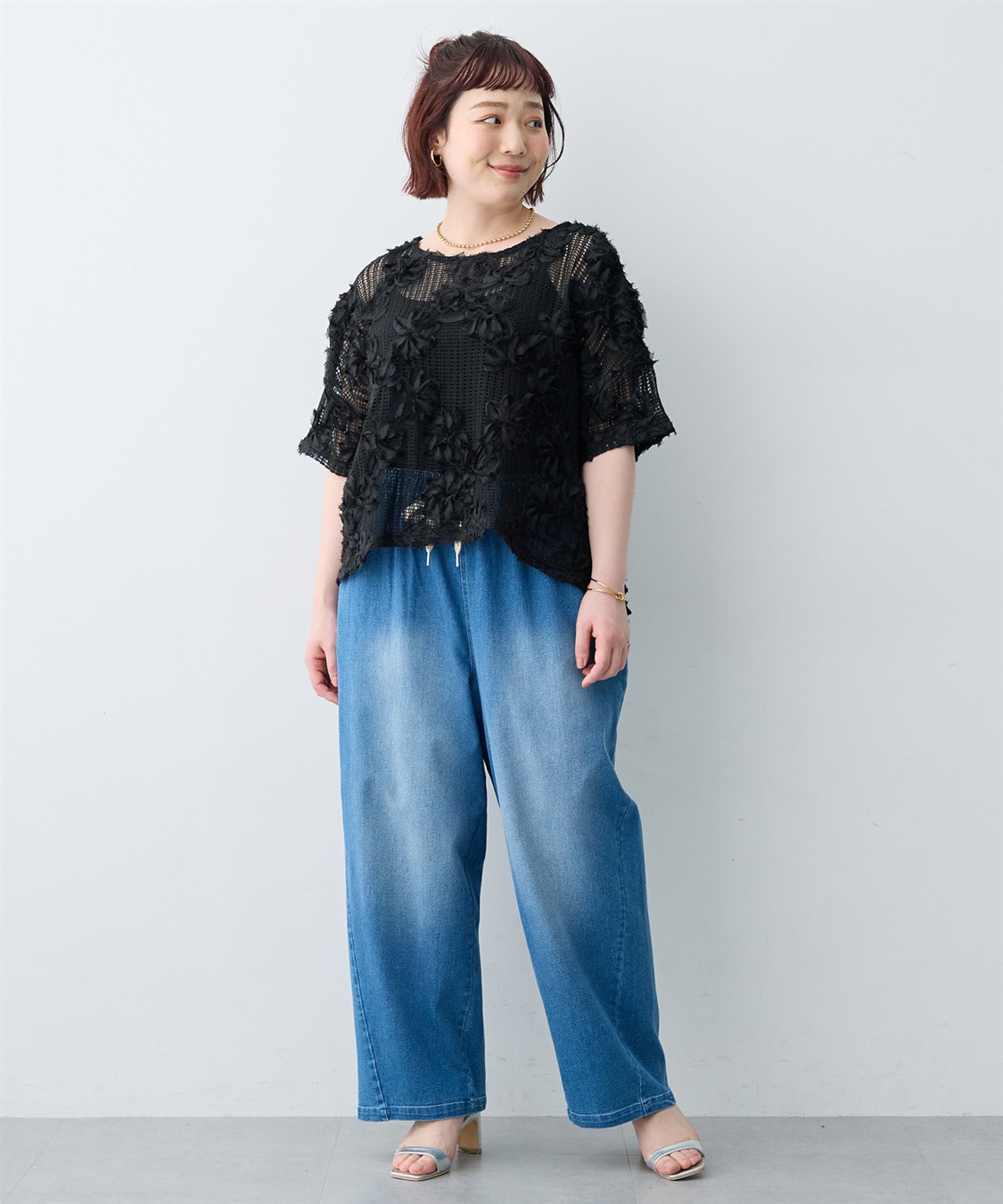 anyfee 【anyfee×HINAコラボ】フラワーレースメッシュ半袖トップス《大きいサイズ》_sub_23