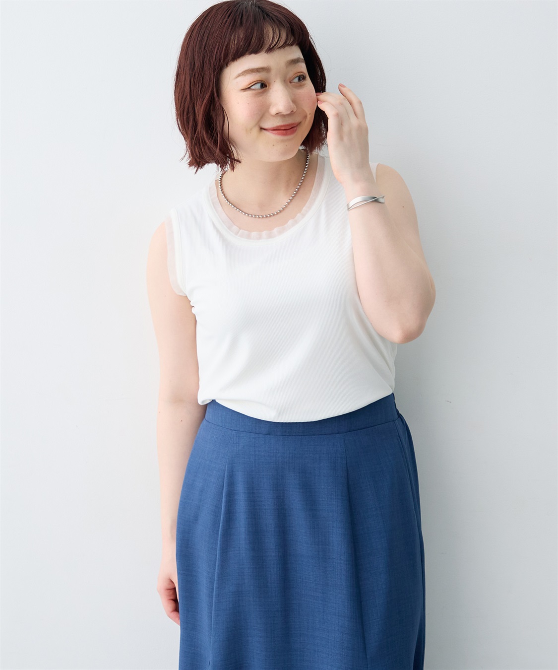 anyfee 【anyfee/大きいサイズ】シアーチュールトリミングノースリーブトップス_sub_14