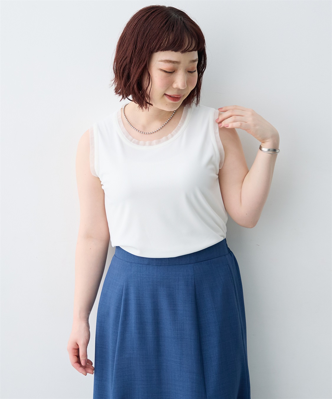 anyfee 【anyfee/大きいサイズ】シアーチュールトリミングノースリーブトップス_sub_15