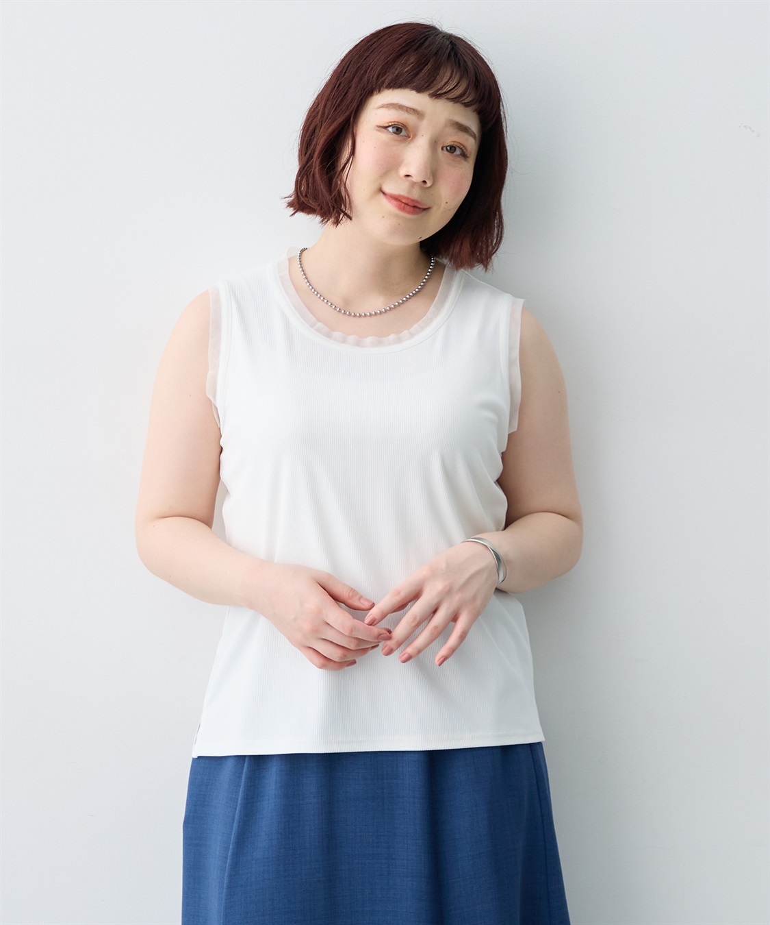anyfee 【anyfee/大きいサイズ】シアーチュールトリミングノースリーブトップス_sub_16
