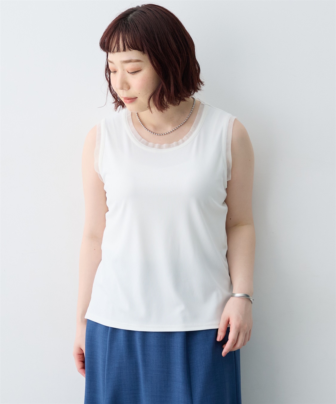 anyfee 【anyfee/大きいサイズ】シアーチュールトリミングノースリーブトップス_sub_17