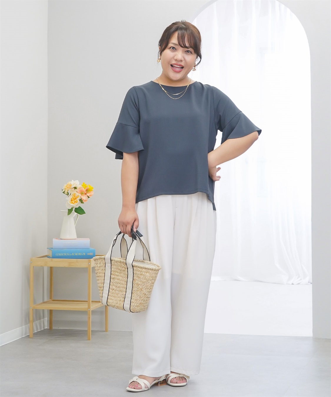 anyfee 【anyfee×HINAコラボ】サマラクすっきりフレアチューリップスリーブブラウス《大きいサイズ》_sub_2