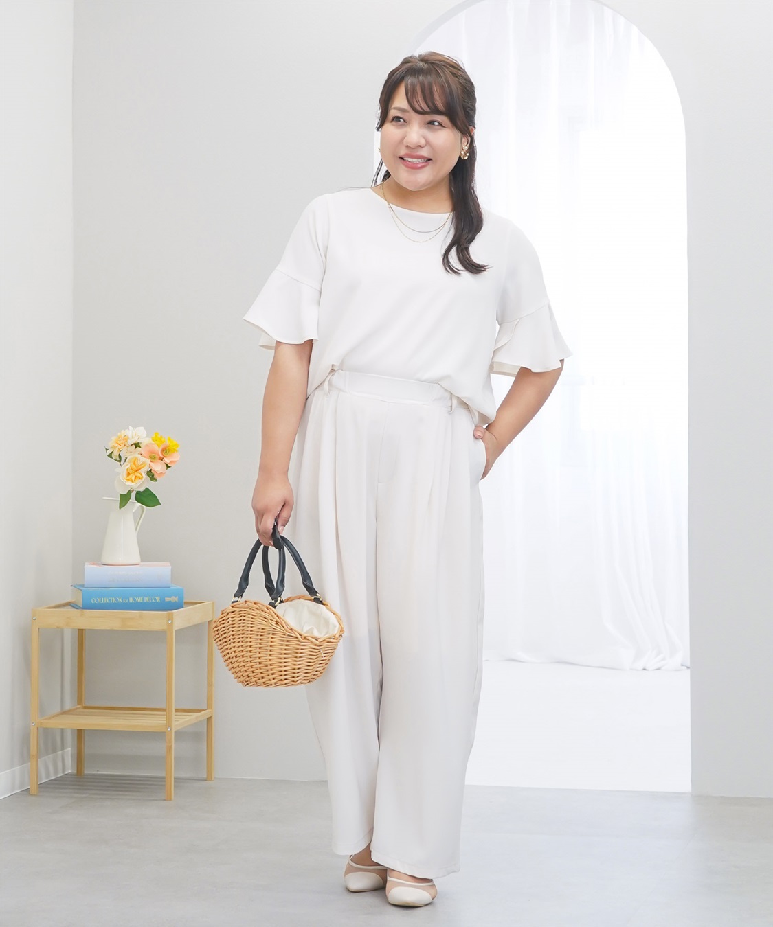 anyfee 【anyfee×HINAコラボ】サマラクすっきりフレアチューリップスリーブブラウス《大きいサイズ》_sub_3