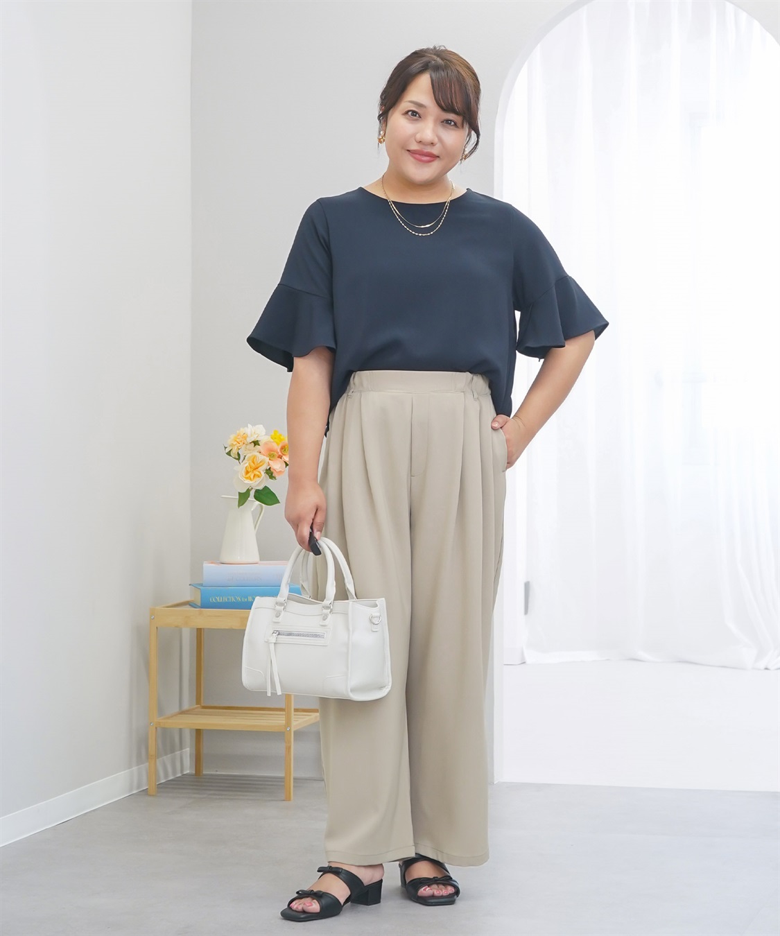anyfee 【anyfee×HINAコラボ】サマラクすっきりフレアチューリップスリーブブラウス《大きいサイズ》_sub_5