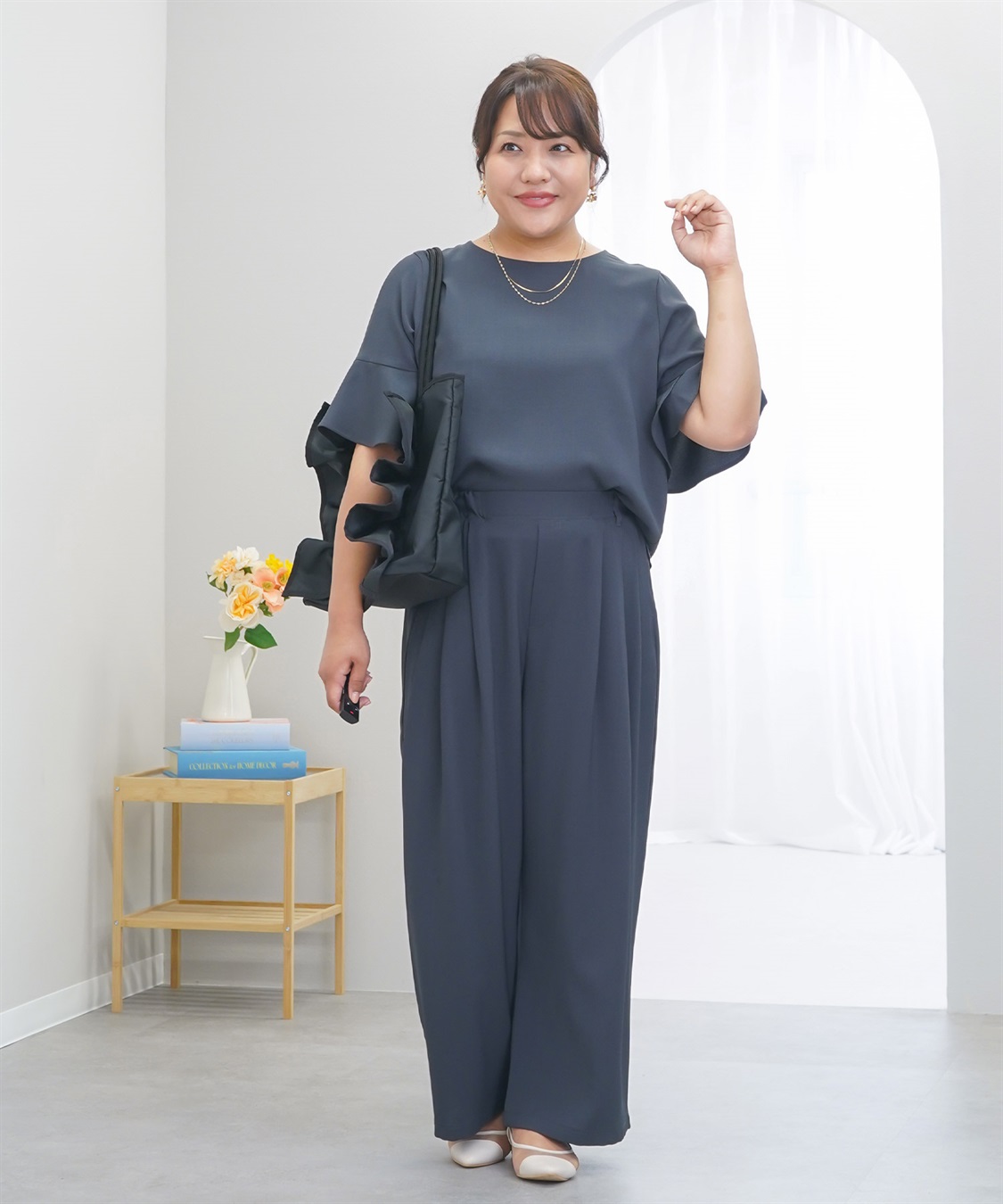 anyfee 【anyfee×HINAコラボ】サマラクすっきりフレアチューリップスリーブブラウス《大きいサイズ》_sub_6