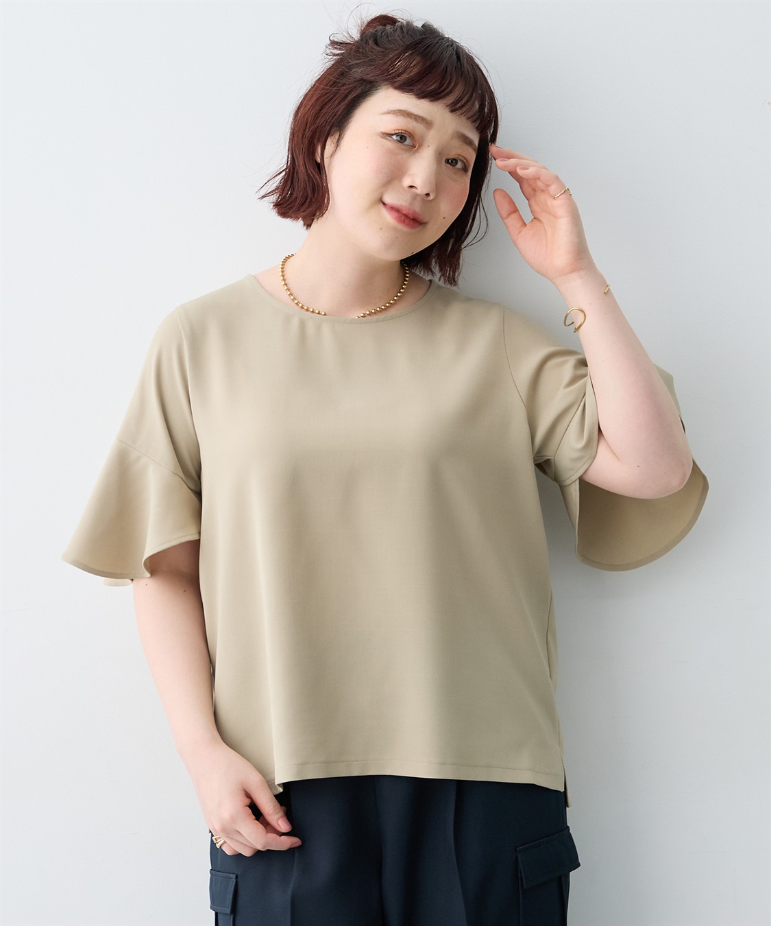anyfee 【anyfee×HINAコラボ】サマラクすっきりフレアチューリップスリーブブラウス《大きいサイズ》_sub_11