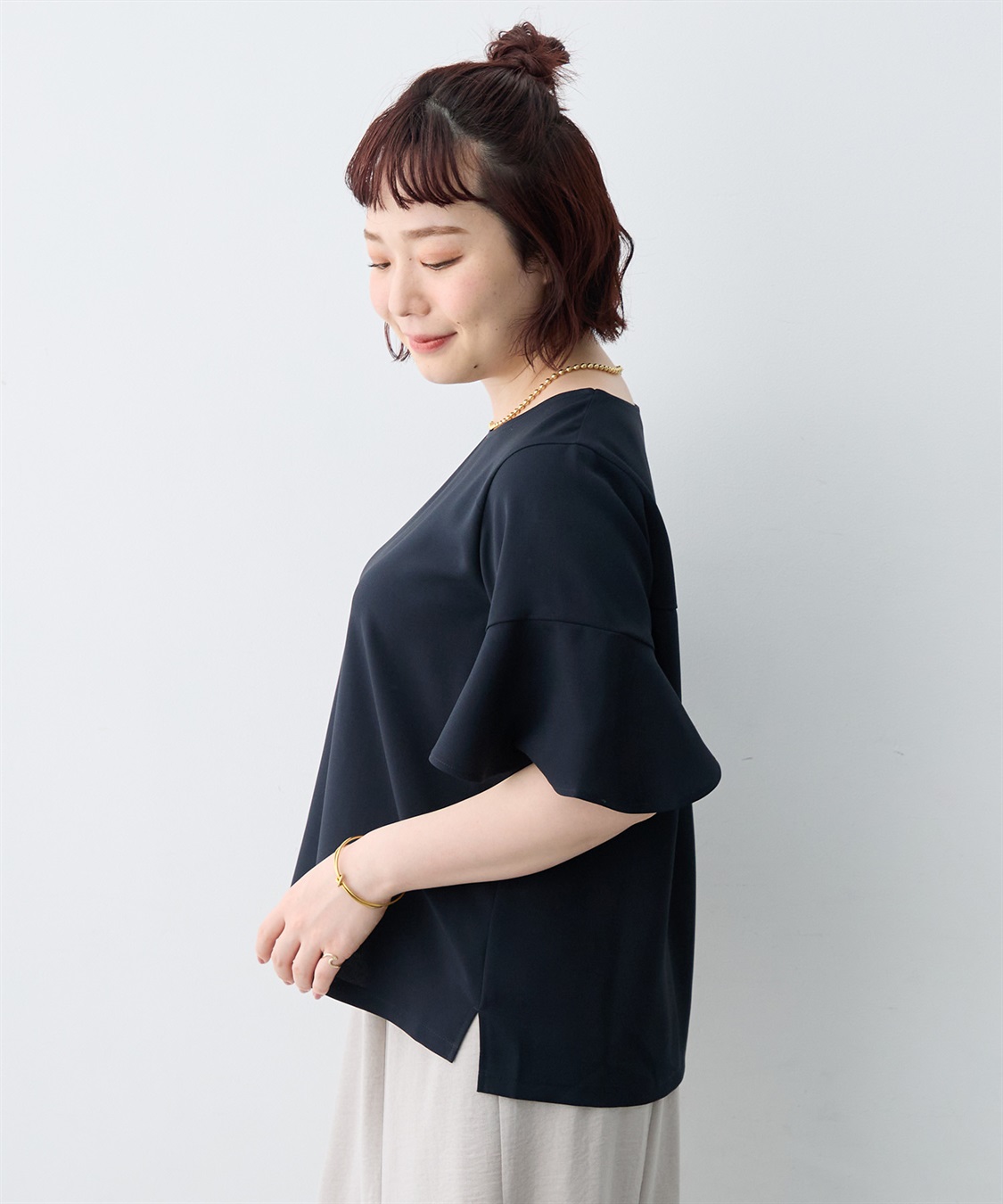 anyfee 【anyfee×HINAコラボ】サマラクすっきりフレアチューリップスリーブブラウス《大きいサイズ》_sub_21