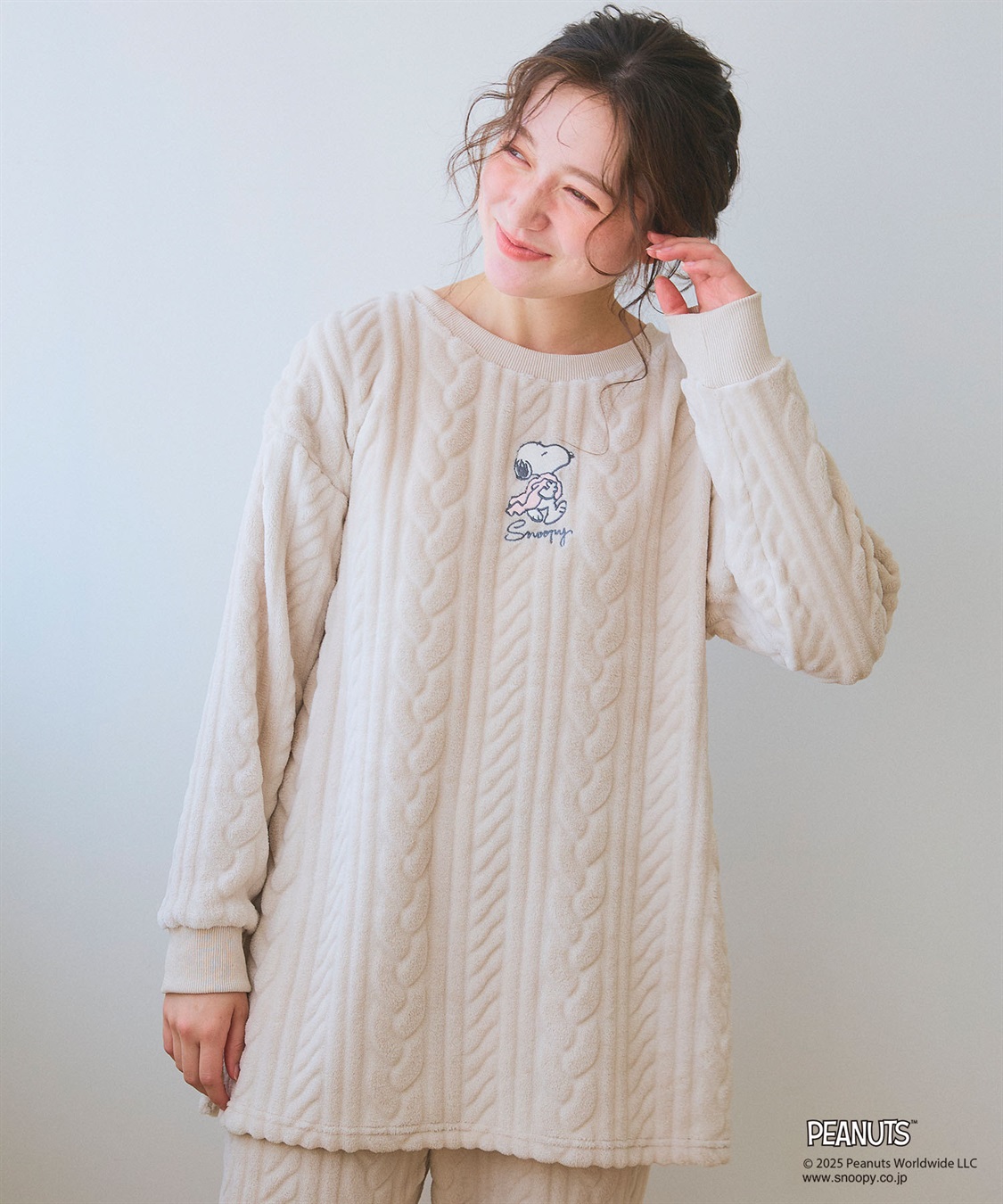 chara station 【PEANUTS/ピーナッツ】SNOOPY/スヌーピー刺繍ケーブルフリース長袖トップス/ルームウェア（上下別売り）_sub_2