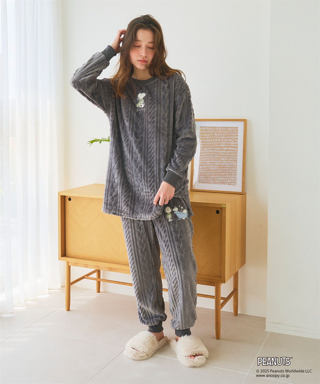 chara station 【PEANUTS/ピーナッツ】SNOOPY/スヌーピー刺繍ケーブルフリース長袖トップス/ルームウェア（上下別売り）_sub_9