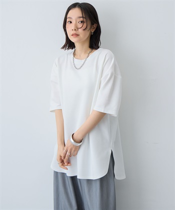 anyfee 【anyfee/大きいサイズ】着てサラなめらかポンチ素材裾ラウンドTシャツ《接触冷感・吸水速乾・UV対策》_subthumb_1