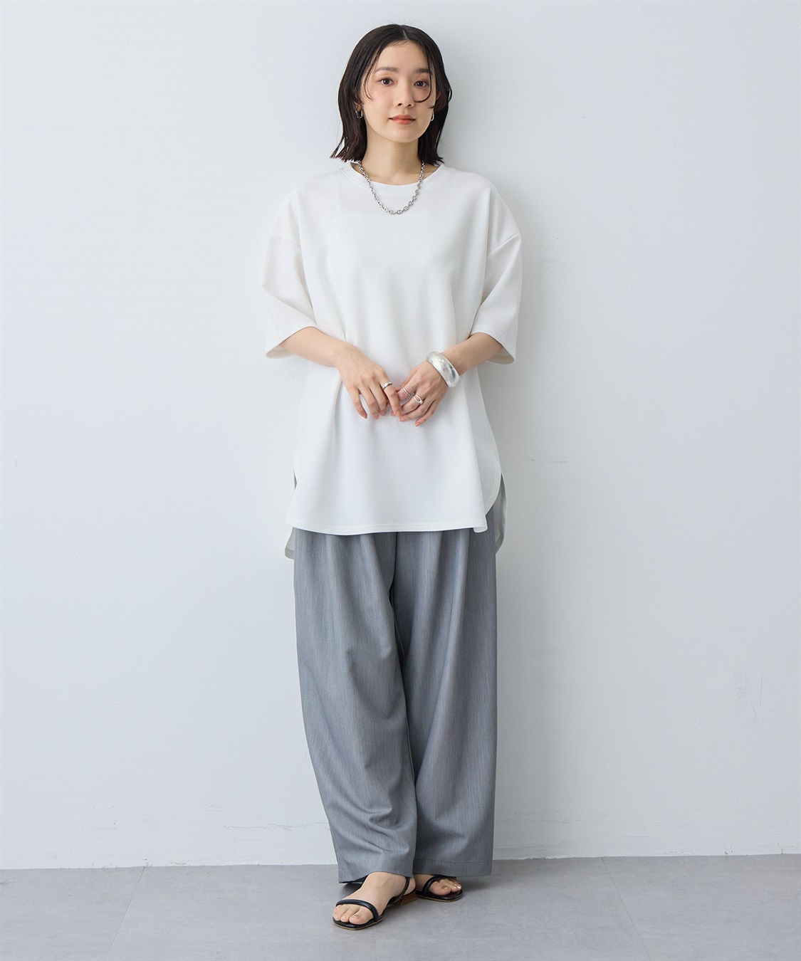 anyfee 【anyfee/大きいサイズ】着てサラなめらかポンチ素材裾ラウンドTシャツ《接触冷感・吸水速乾・UV対策》_sub_9