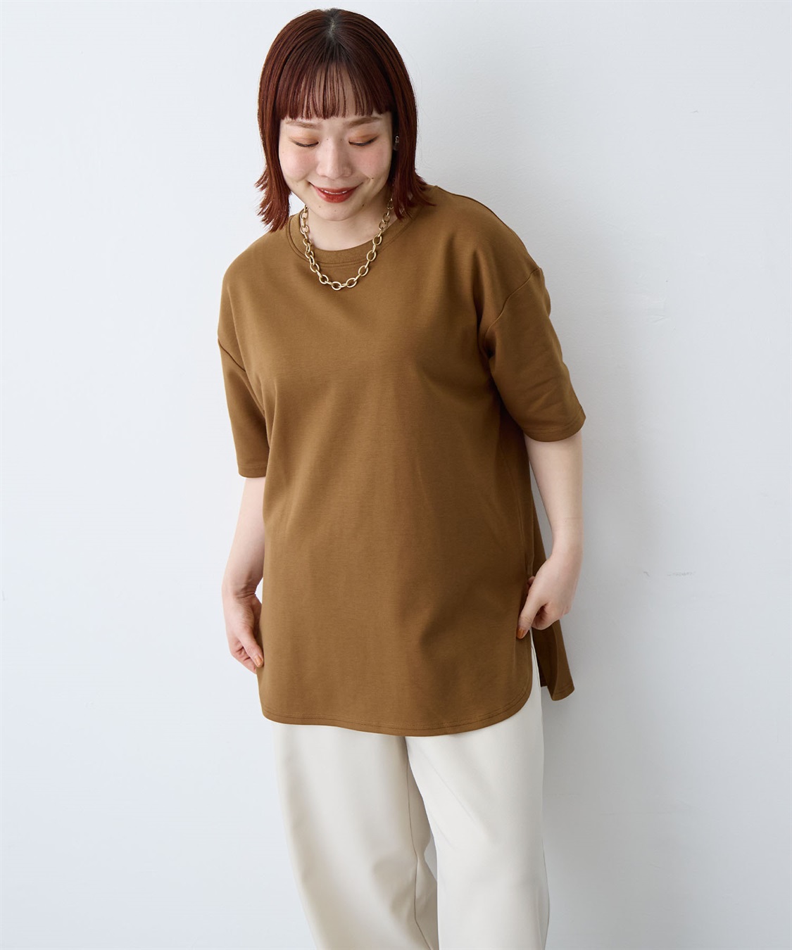 anyfee 【anyfee/大きいサイズ】着てサラなめらかポンチ素材裾ラウンドTシャツ《接触冷感・吸水速乾・UV対策》_sub_10
