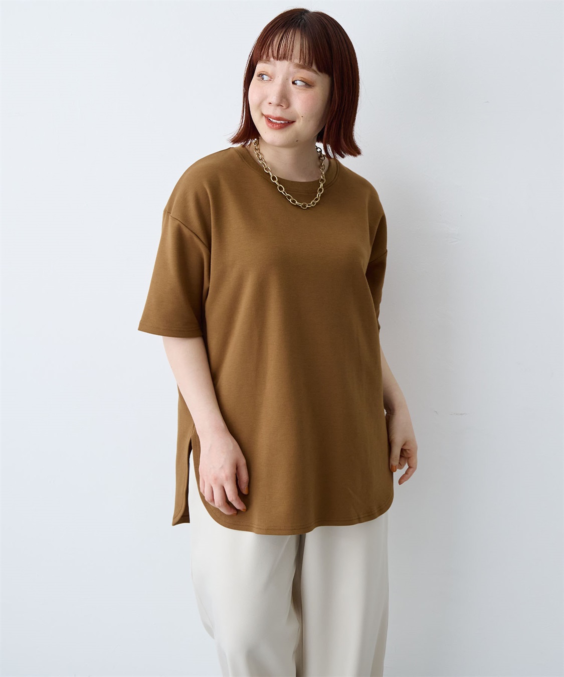 anyfee 【anyfee/大きいサイズ】着てサラなめらかポンチ素材裾ラウンドTシャツ《接触冷感・吸水速乾・UV対策》_sub_12