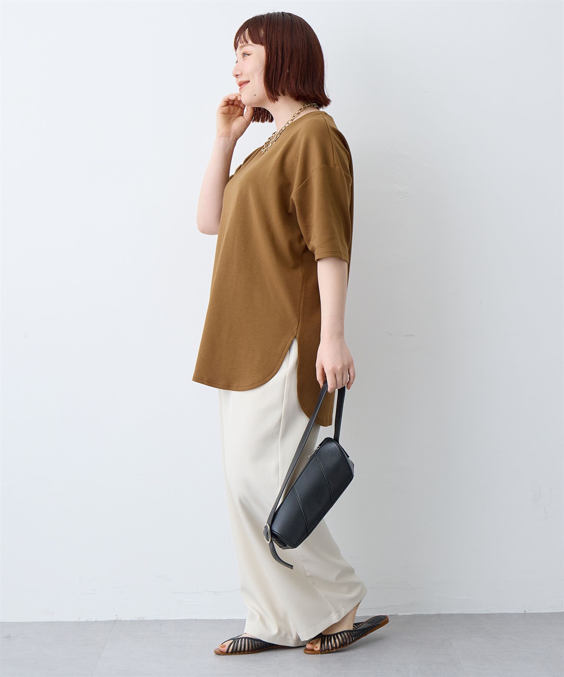 anyfee 【anyfee/大きいサイズ】着てサラなめらかポンチ素材裾ラウンドTシャツ《接触冷感・吸水速乾・UV対策》_sub_14
