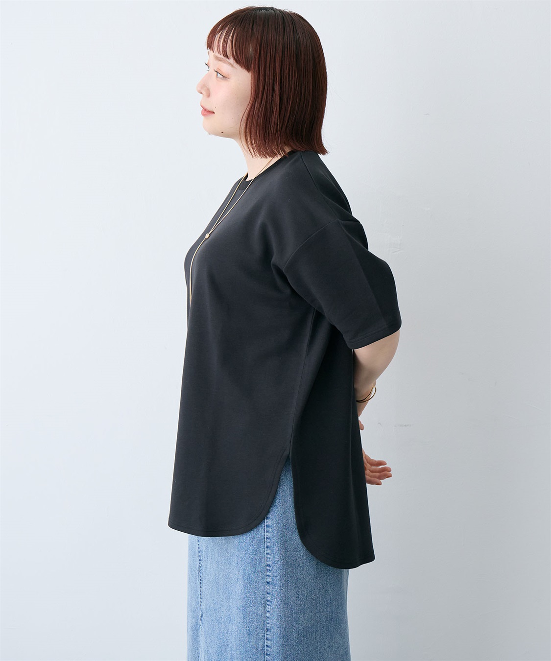 anyfee 【anyfee/大きいサイズ】着てサラなめらかポンチ素材裾ラウンドTシャツ《接触冷感・吸水速乾・UV対策》_sub_21
