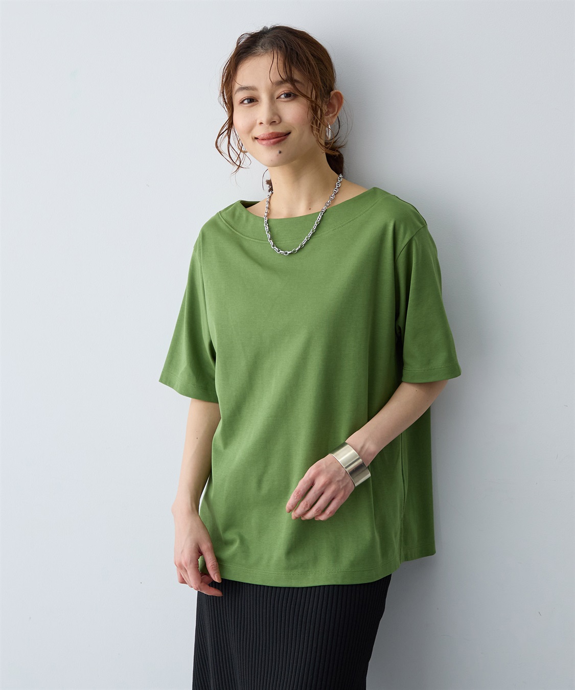 anyfee 【anyfee/大きいサイズ】着てサラ汗じみ防止ボートネックTシャツ《接触冷感・吸水速乾》（2026SS）_sub_4