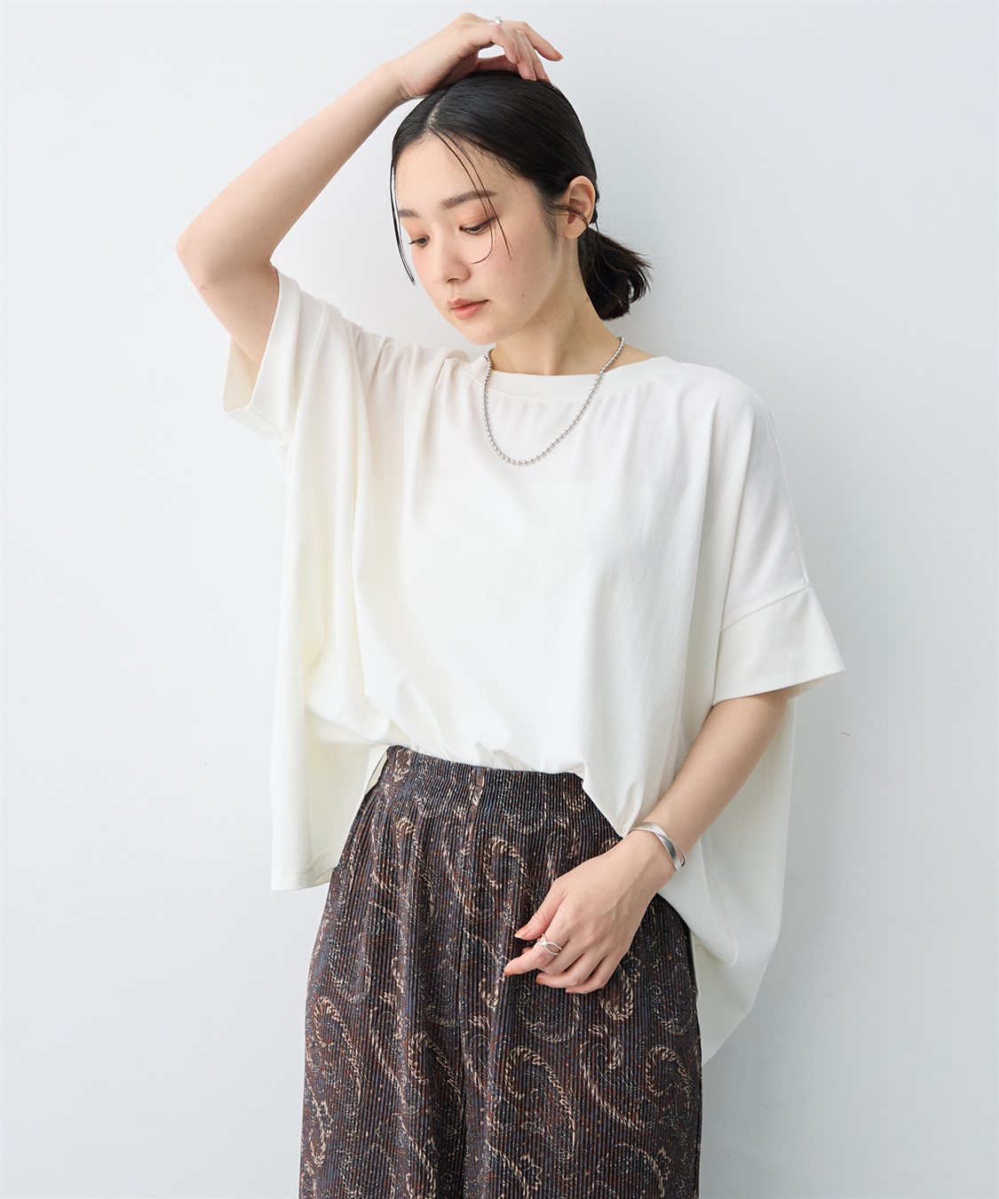 anyfee 【anyfee/大きいサイズ】着てサラバックタックフレアTシャツ/チュニック《接触冷感・UVカット》_sub_1