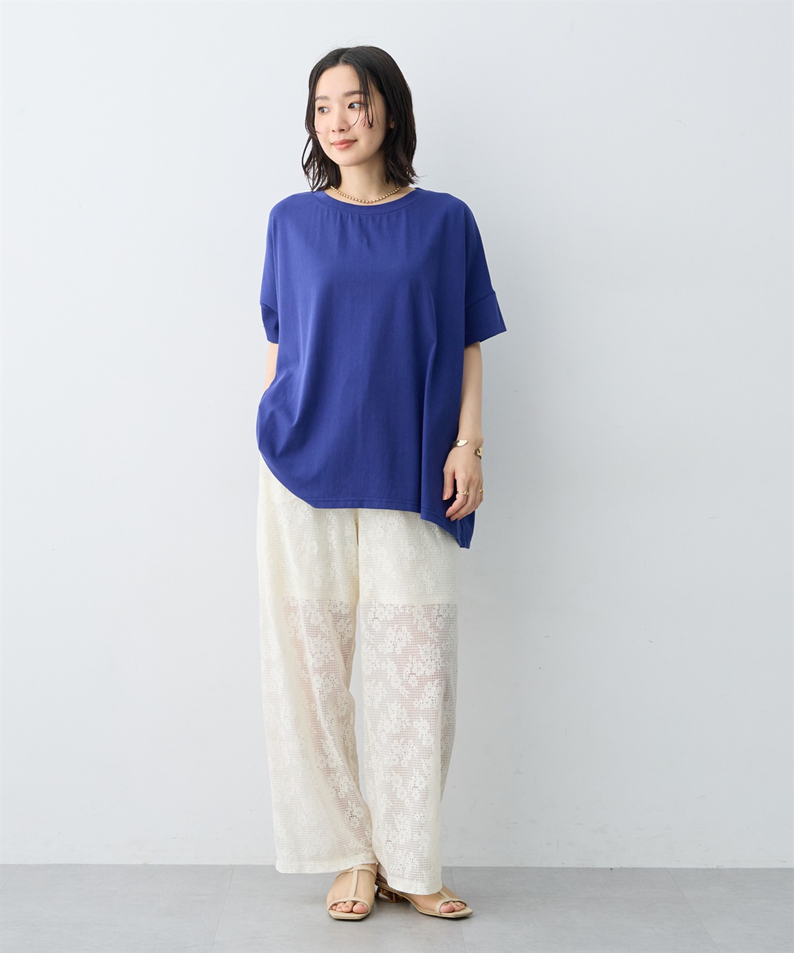 anyfee 【anyfee/大きいサイズ】着てサラバックタックフレアTシャツ/チュニック《接触冷感・UVカット》_sub_4