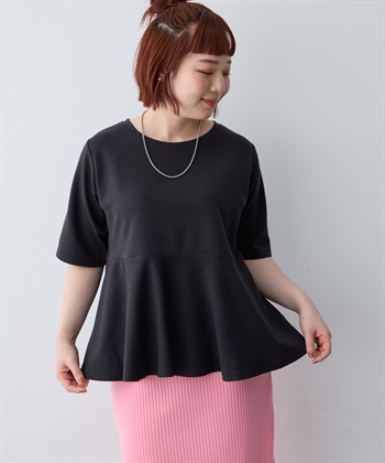 anyfee 【anyfee/大きいサイズ】着てサラなめらかポンチ素材ペプラムトップス/半袖Tシャツ《接触冷感・吸水速乾・UV対策》_subthumb_1