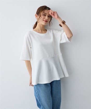anyfee 【anyfee/大きいサイズ】着てサラなめらかポンチ素材ペプラムトップス/半袖Tシャツ《接触冷感・吸水速乾・UV対策》_subthumb_2