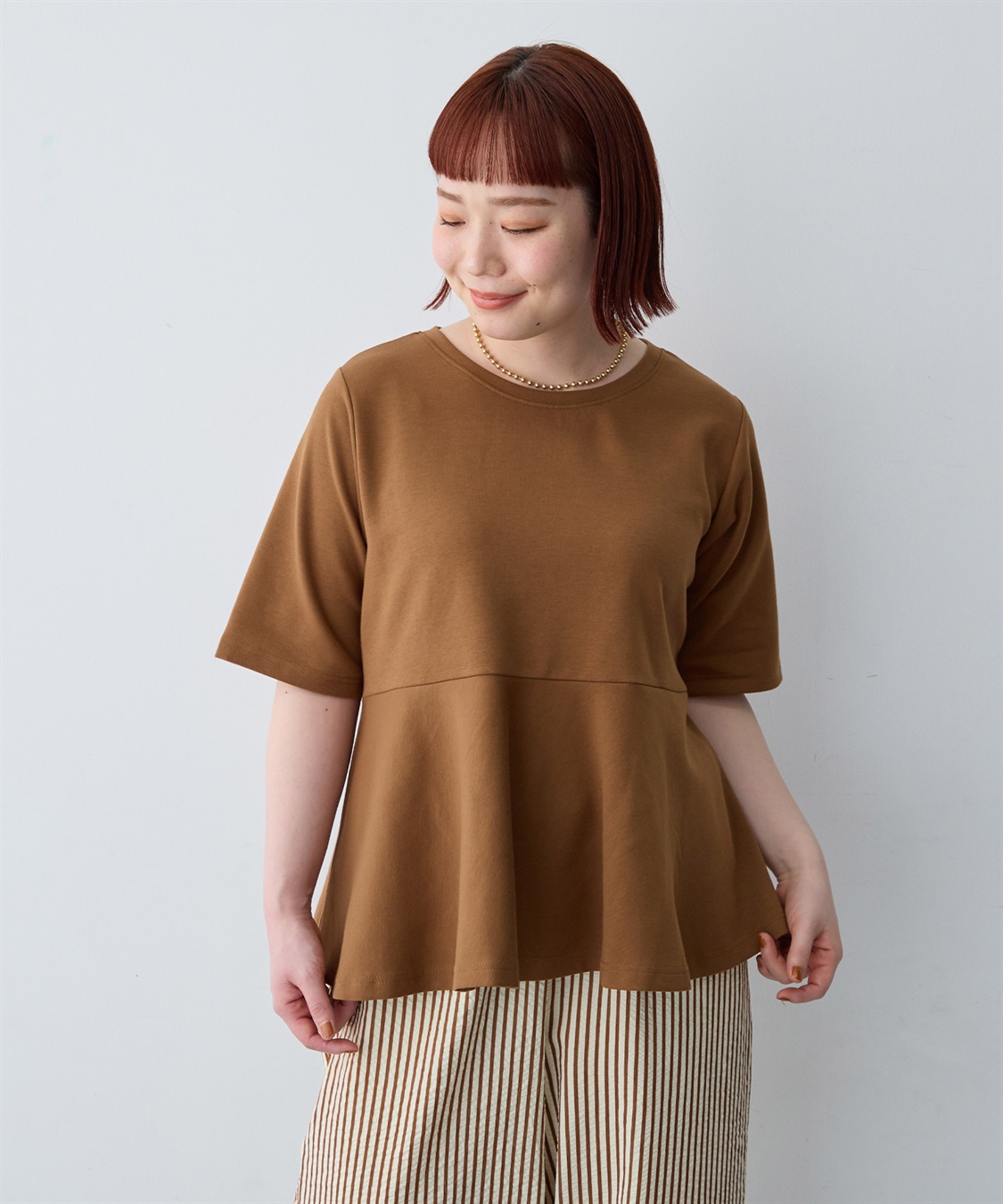 anyfee 【anyfee/大きいサイズ】着てサラなめらかポンチ素材ペプラムトップス/半袖Tシャツ《接触冷感・吸水速乾・UV対策》_sub_3
