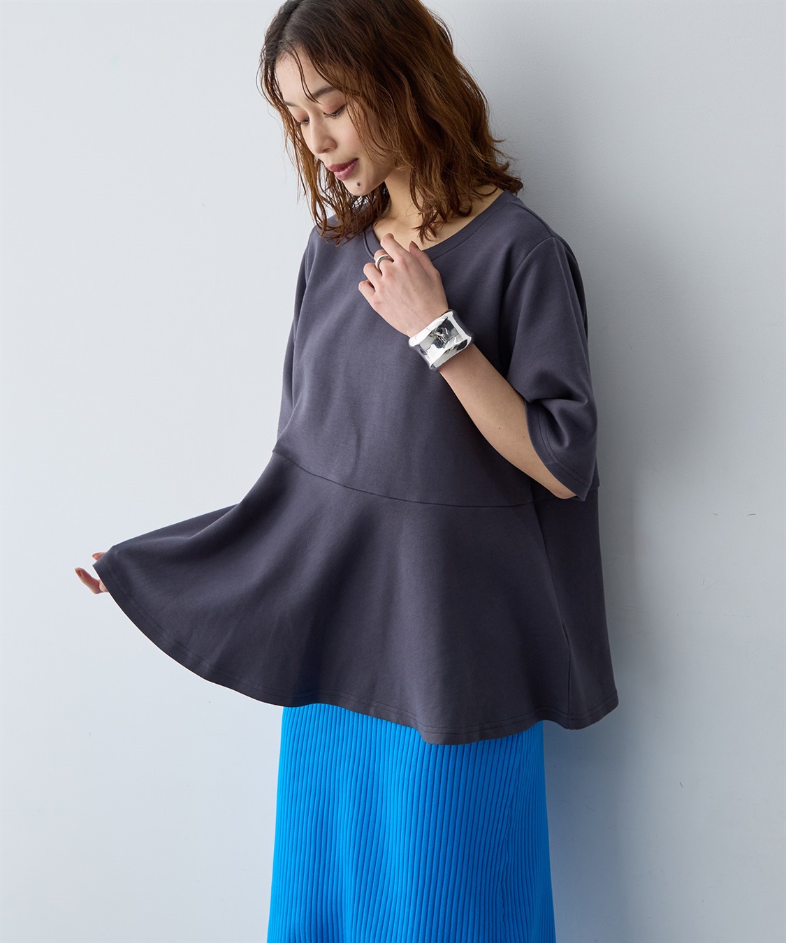 anyfee 【anyfee/大きいサイズ】着てサラなめらかポンチ素材ペプラムトップス/半袖Tシャツ《接触冷感・吸水速乾・UV対策》_sub_4
