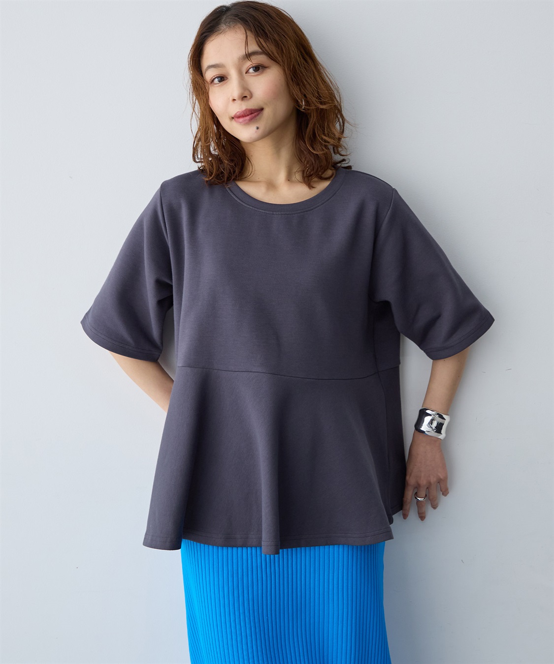 anyfee 【anyfee/大きいサイズ】着てサラなめらかポンチ素材ペプラムトップス/半袖Tシャツ《接触冷感・吸水速乾・UV対策》_sub_5