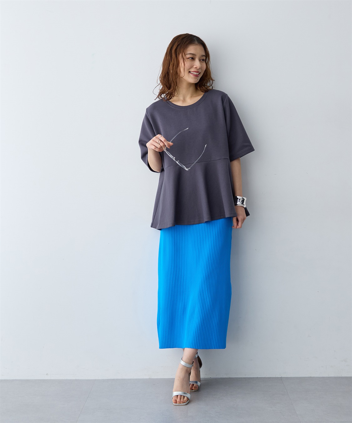 anyfee 【anyfee/大きいサイズ】着てサラなめらかポンチ素材ペプラムトップス/半袖Tシャツ《接触冷感・吸水速乾・UV対策》_sub_7
