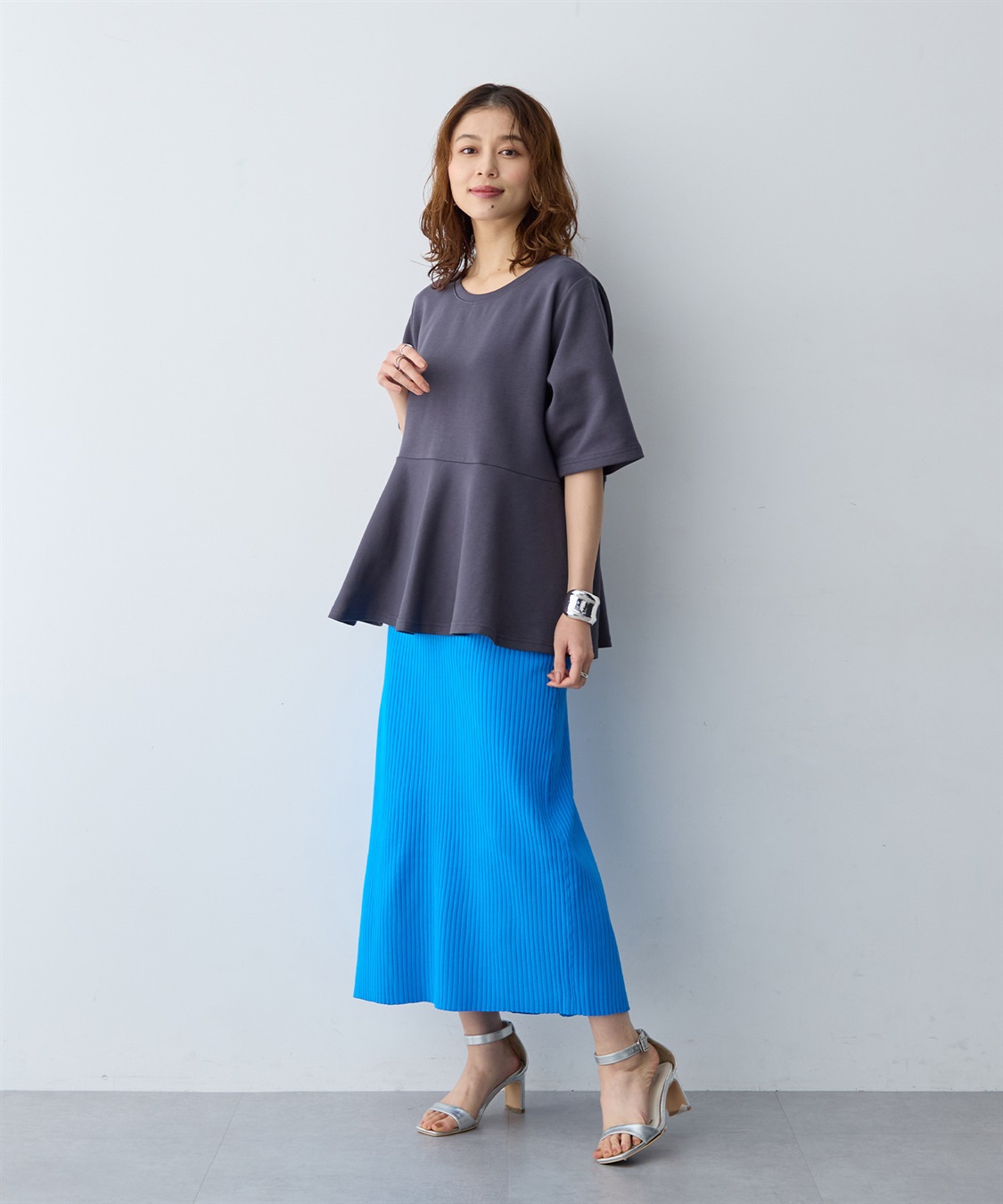 anyfee 【anyfee/大きいサイズ】着てサラなめらかポンチ素材ペプラムトップス/半袖Tシャツ《接触冷感・吸水速乾・UV対策》_sub_9