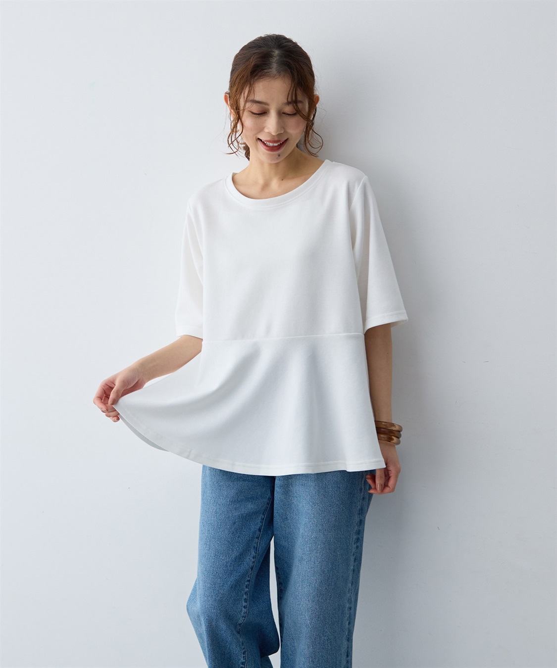 anyfee 【anyfee/大きいサイズ】着てサラなめらかポンチ素材ペプラムトップス/半袖Tシャツ《接触冷感・吸水速乾・UV対策》_sub_13