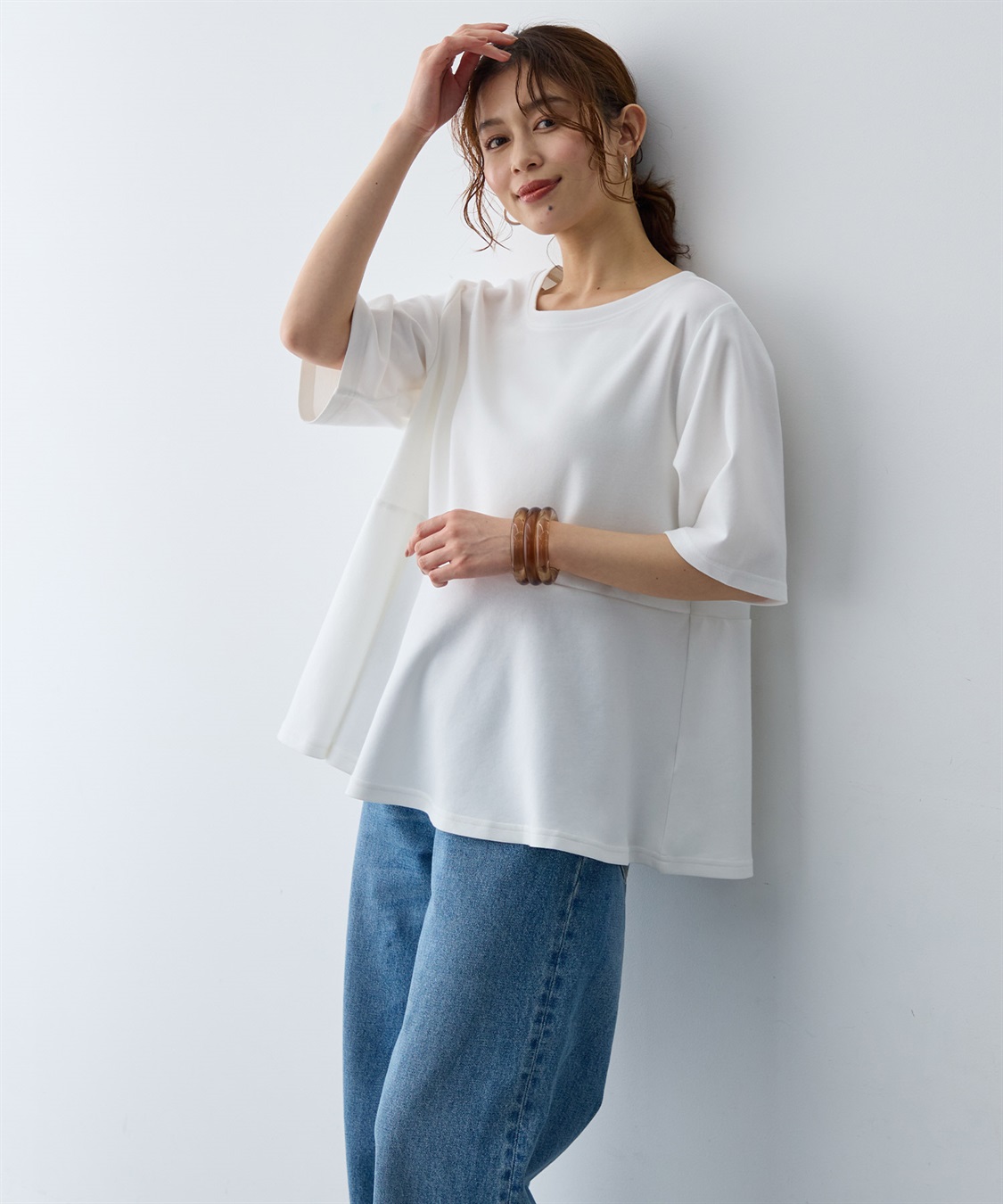 anyfee 【anyfee/大きいサイズ】着てサラなめらかポンチ素材ペプラムトップス/半袖Tシャツ《接触冷感・吸水速乾・UV対策》_sub_14