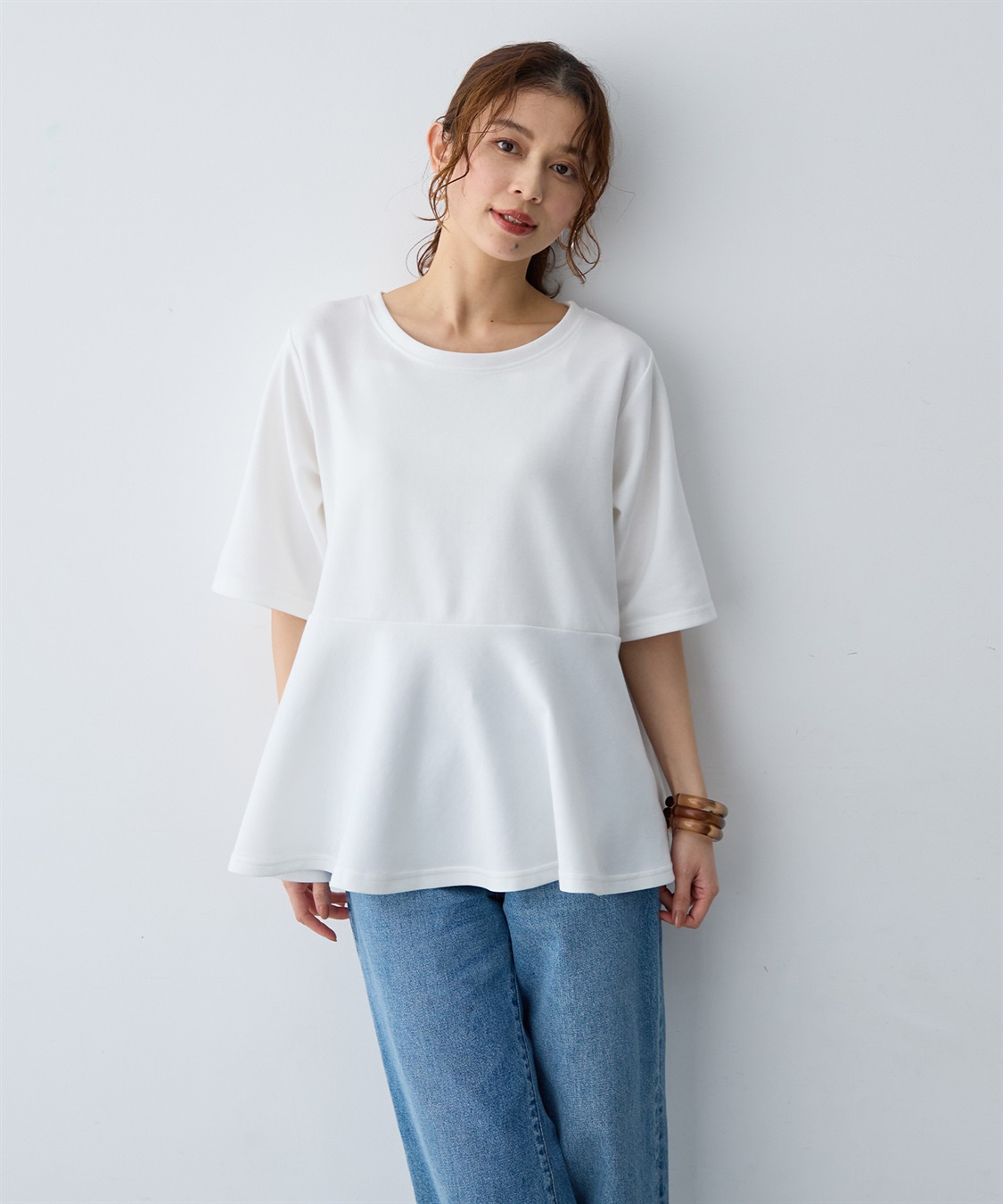 anyfee 【anyfee/大きいサイズ】着てサラなめらかポンチ素材ペプラムトップス/半袖Tシャツ《接触冷感・吸水速乾・UV対策》_sub_15