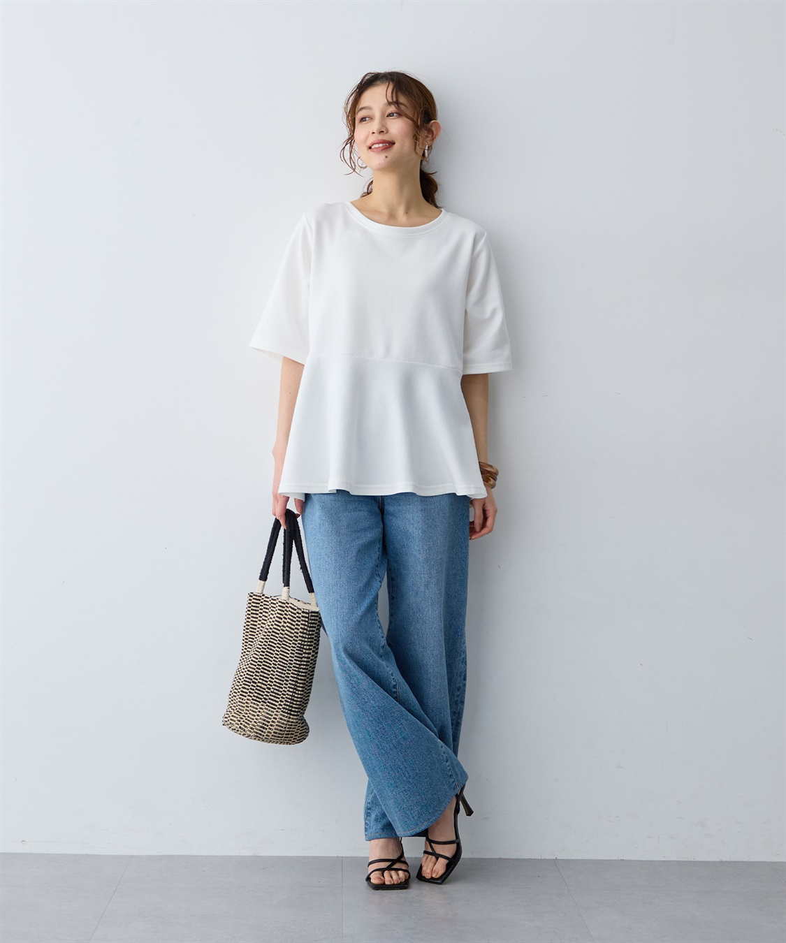 anyfee 【anyfee/大きいサイズ】着てサラなめらかポンチ素材ペプラムトップス/半袖Tシャツ《接触冷感・吸水速乾・UV対策》_sub_16