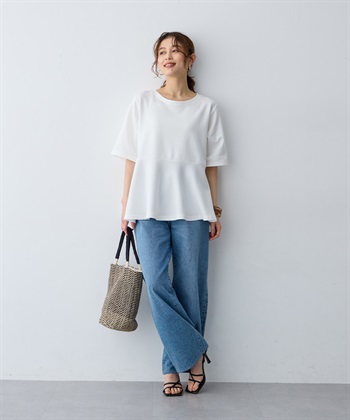 anyfee 【anyfee/大きいサイズ】着てサラなめらかポンチ素材ペプラムトップス/半袖Tシャツ《接触冷感・吸水速乾・UV対策》_subthumb_16