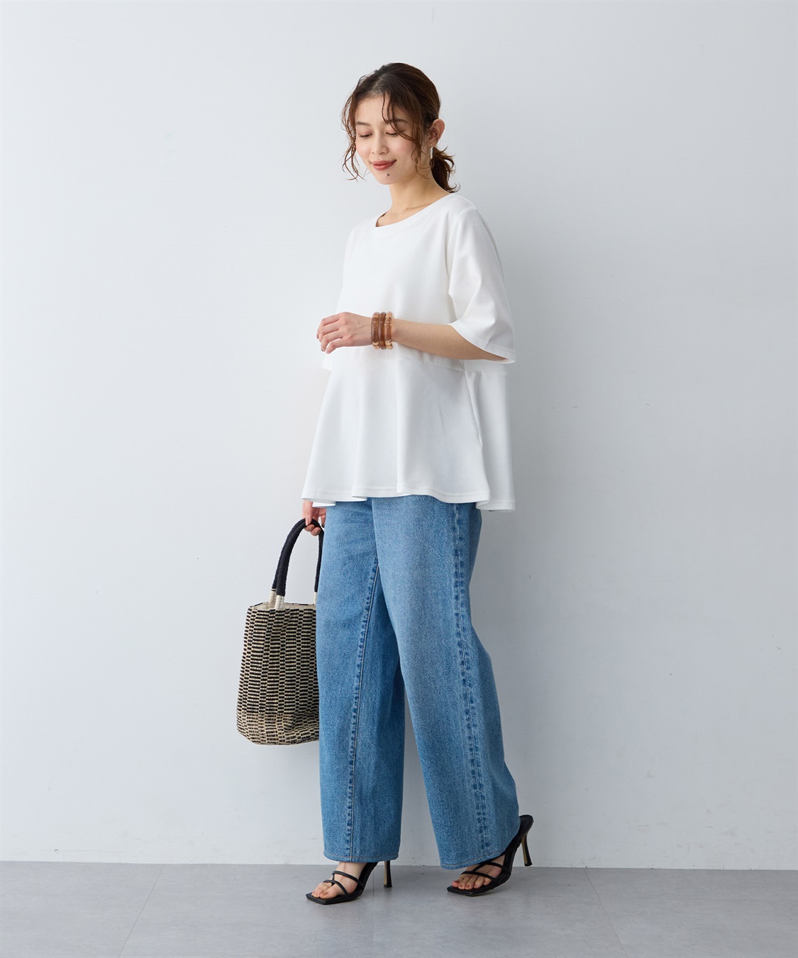 anyfee 【anyfee/大きいサイズ】着てサラなめらかポンチ素材ペプラムトップス/半袖Tシャツ《接触冷感・吸水速乾・UV対策》_sub_18