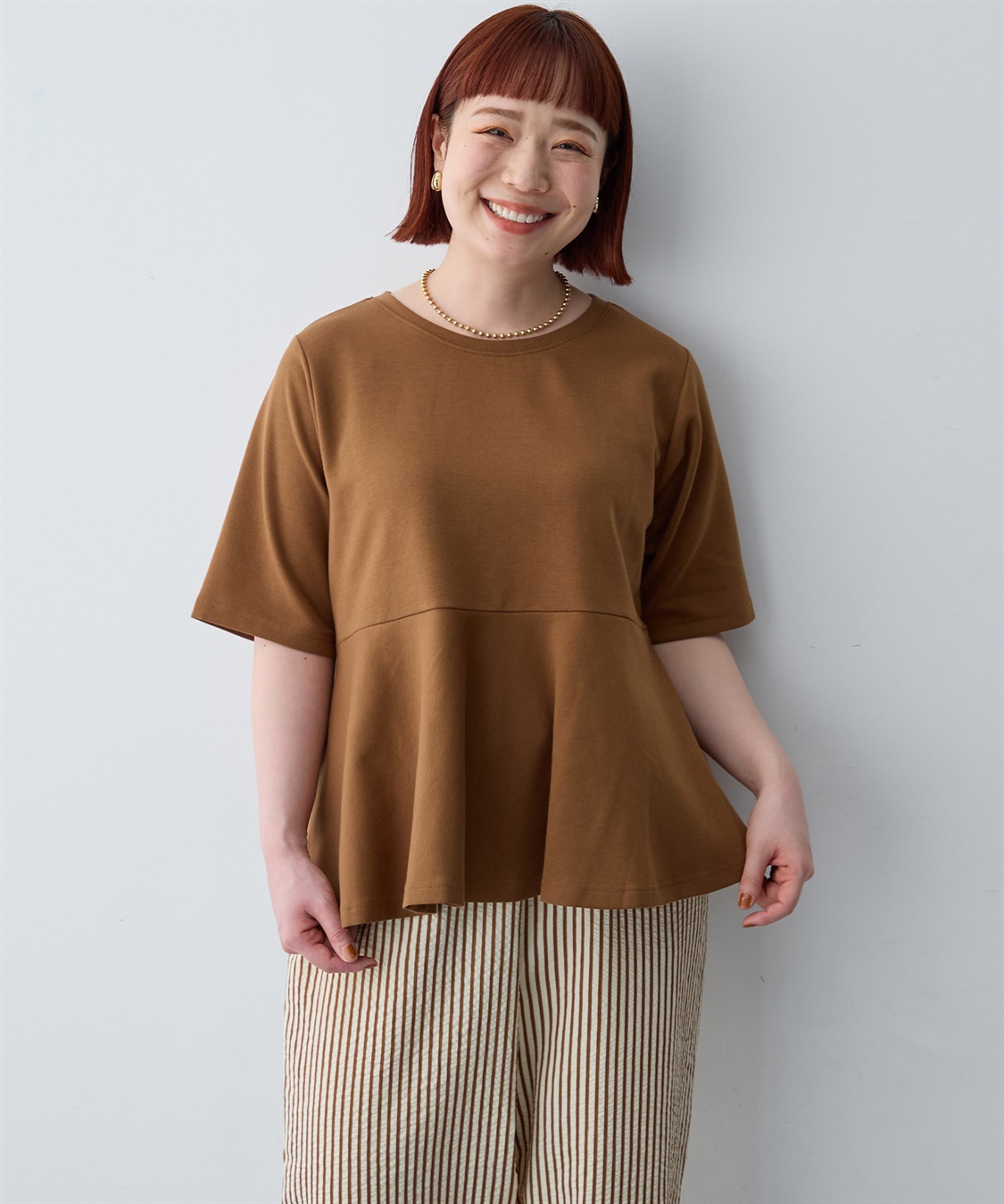 anyfee 【anyfee/大きいサイズ】着てサラなめらかポンチ素材ペプラムトップス/半袖Tシャツ《接触冷感・吸水速乾・UV対策》_sub_19