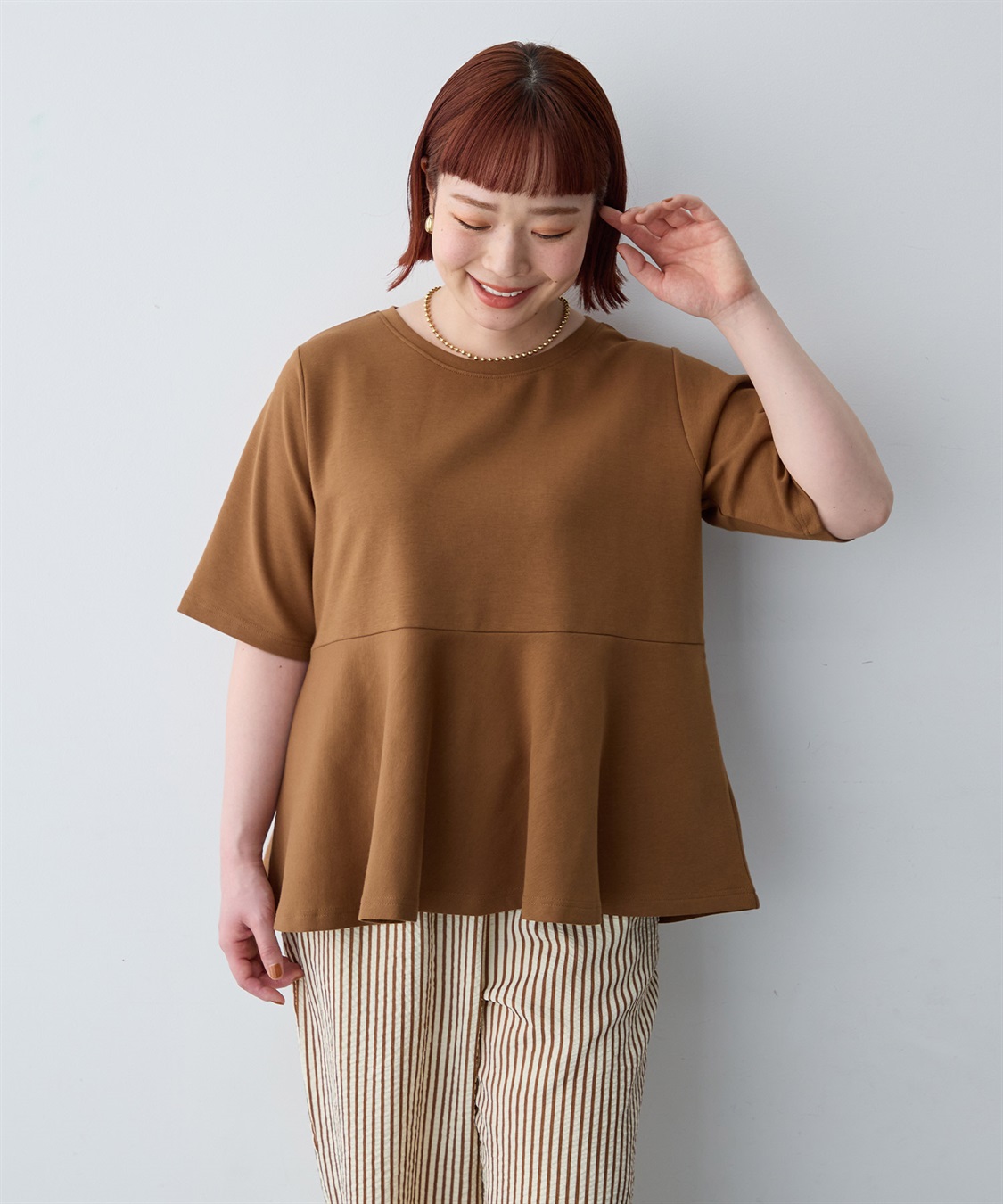anyfee 【anyfee/大きいサイズ】着てサラなめらかポンチ素材ペプラムトップス/半袖Tシャツ《接触冷感・吸水速乾・UV対策》_sub_20