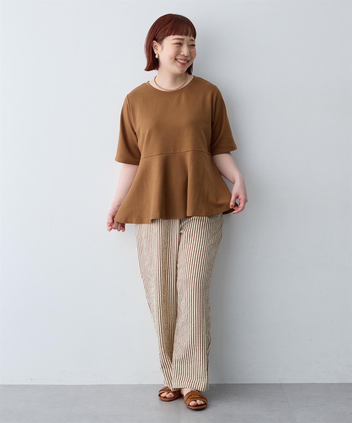 anyfee 【anyfee/大きいサイズ】着てサラなめらかポンチ素材ペプラムトップス/半袖Tシャツ《接触冷感・吸水速乾・UV対策》_sub_22