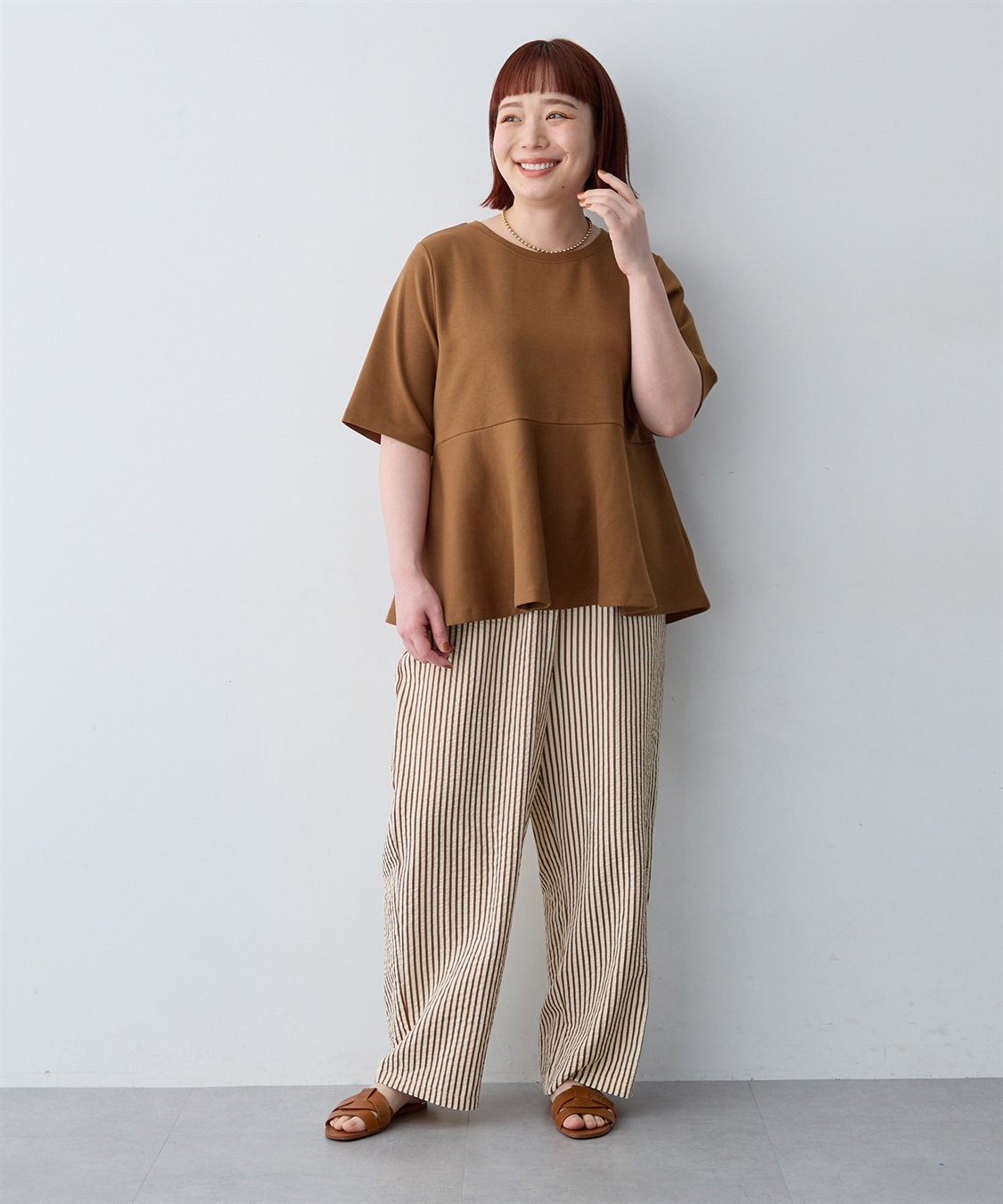 anyfee 【anyfee/大きいサイズ】着てサラなめらかポンチ素材ペプラムトップス/半袖Tシャツ《接触冷感・吸水速乾・UV対策》_sub_23