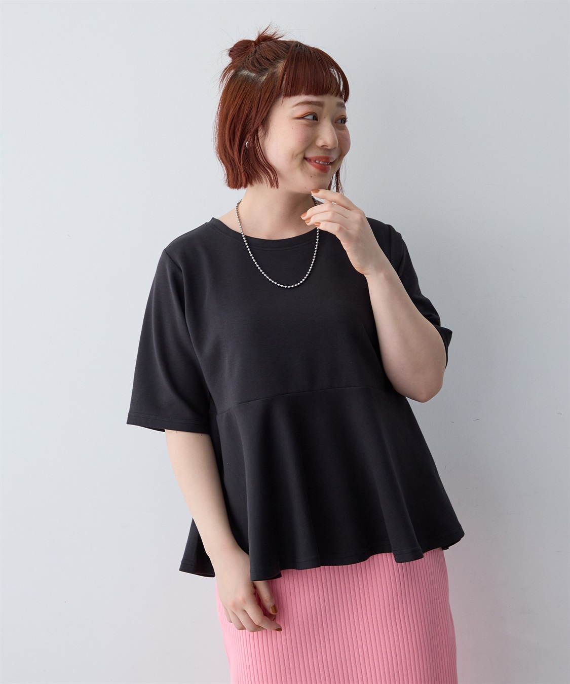 anyfee 【anyfee/大きいサイズ】着てサラなめらかポンチ素材ペプラムトップス/半袖Tシャツ《接触冷感・吸水速乾・UV対策》_sub_26