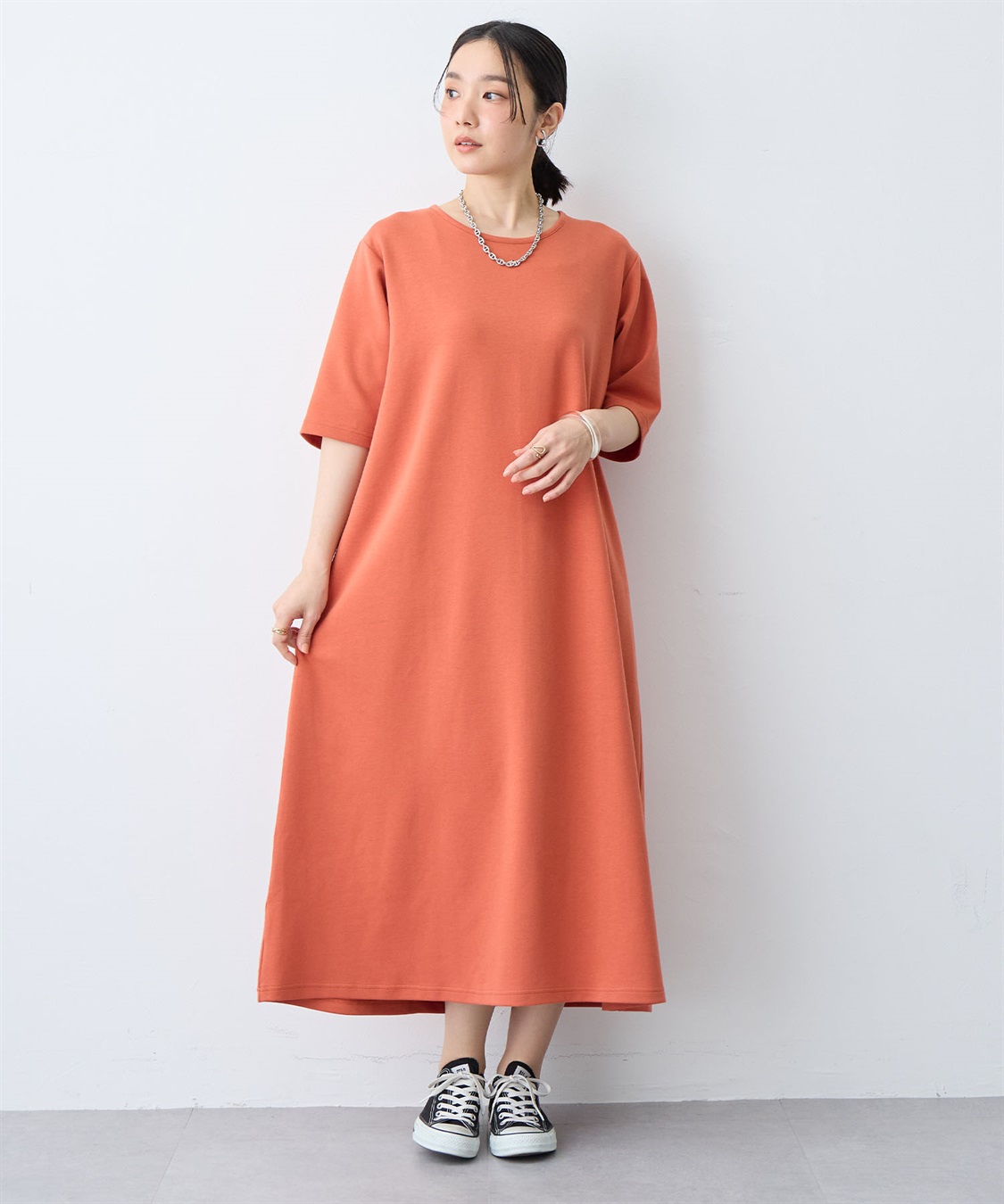 anyfee 【anyfee/大きいサイズ】着てサラなめらかポンチ素材Aラインワンピース/半袖Tシャツワンピース《接触冷感・吸水速乾・UV対策》_sub_2
